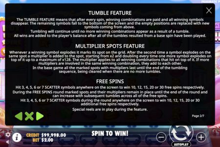 Tumble Feature and Multiplier and Free Spins