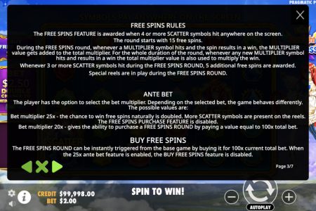 Giros Grátis, Aposta Ante e Função de Compra